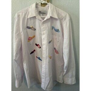 Milo Designs Womens Sz L Long Sleeve Button Front Shirt High Heel Shoes Sandals